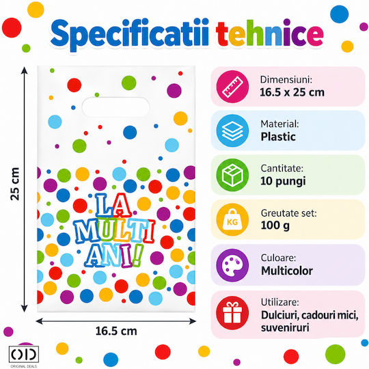 Pungă de Plastic pentru Cadou Multicoloră 16.5x25cm 10 Bucăți