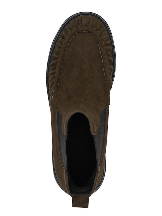 Khakifarbene Damen-Lederstiefeletten