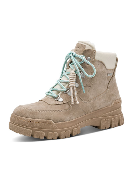 Beige Leder Damen Stiefeletten