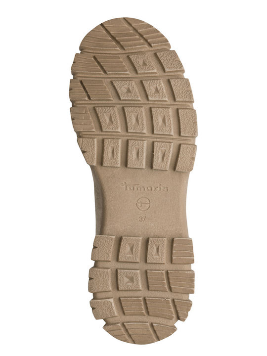 Beige Leder Damen Stiefeletten