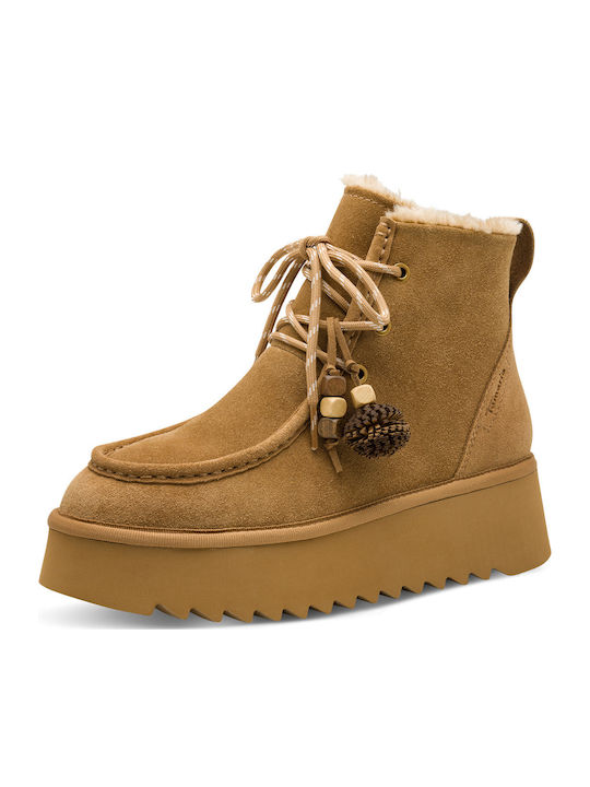 Beige Leder Damen Stiefeletten