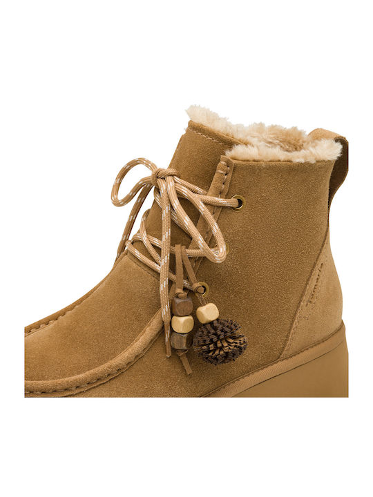 Beige Leder Damen Stiefeletten