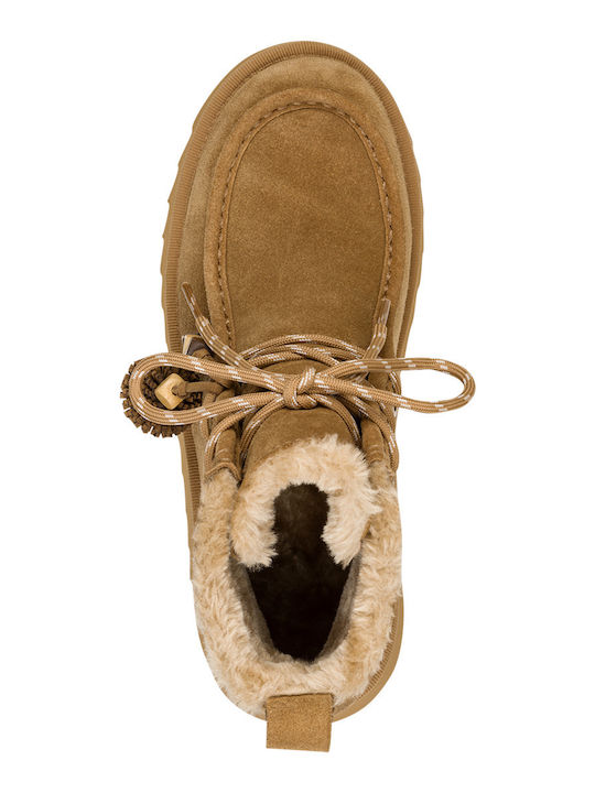 Beige Leder Damen Stiefeletten