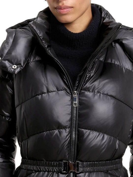 Long Women's Puffer Jacket for Winter Black