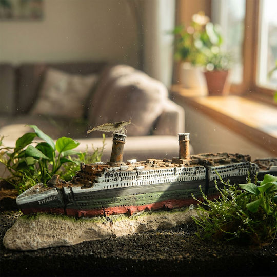 Decor pentru acvariu în formă de epavă a Titanicului Relaxdays, Antracit, Roșu și Gri, 20 x 10 x 15 cm