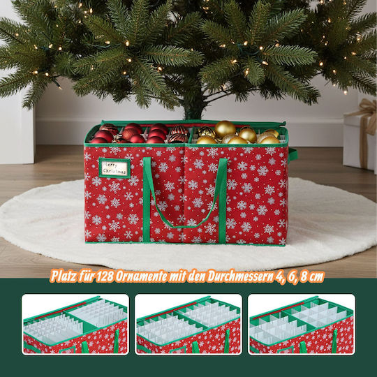Relaxdays Christmas Ornament Storage Box 10052272_469 128-piece Capacity Adjustable Dividers 4 6 8 Cm Ornaments Red Green 33 X 66 X 33 Cm