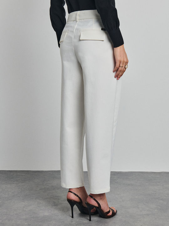 Olivia Women's Fabric Trousers in Baggy Fit Chalk