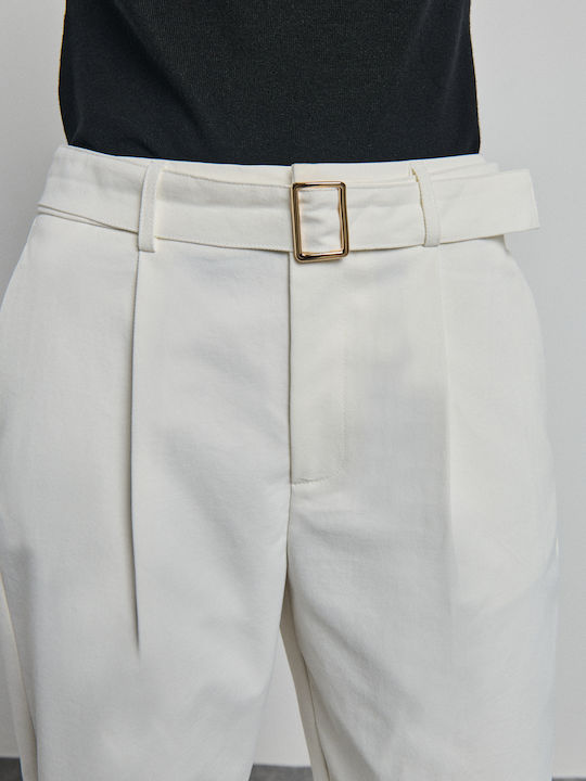 Olivia Women's Fabric Trousers in Baggy Fit Chalk
