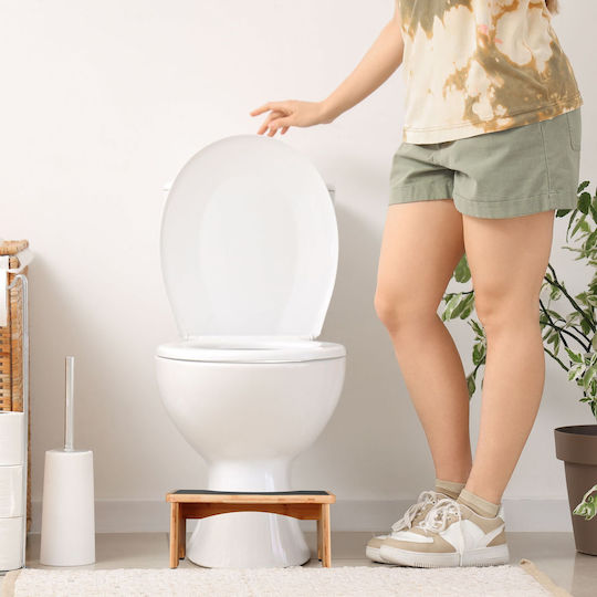Relaxdays Taburet WC din Bambus, Natural, Negru, 18,5 x 44,5 x 26 cm
