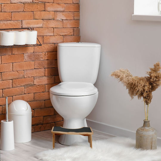 Relaxdays Taburet WC din Bambus, Natural, Negru, 18,5 x 44,5 x 26 cm
