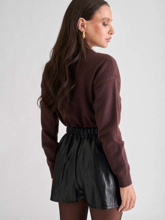 Damen Leder-Skort Schwarz