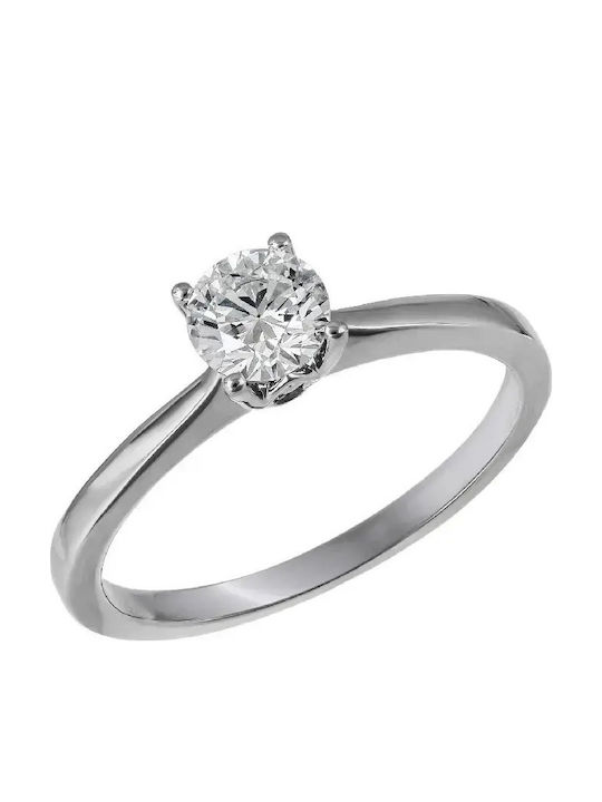 14K White Gold Single Stone Ring with Synthetic Diamond