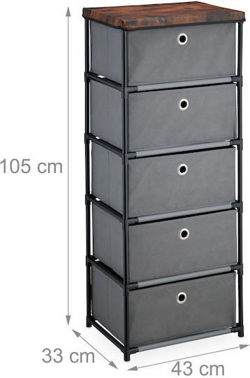 Comodă de Depozitare din Lemn, Metal și Material Textil cu 5 Sertare L43xL33xÎ105cm