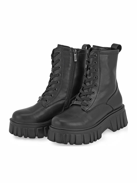 Damen-Kampfstiefel mit mittelhohem Absatz Schwarz