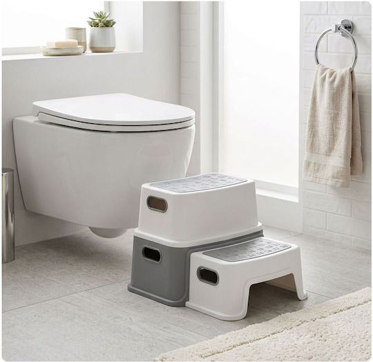 Taburet cu 2 Trepte pentru Copii Relaxdays Gri și Alb 25,5 × 33 × 38,5 Cm
