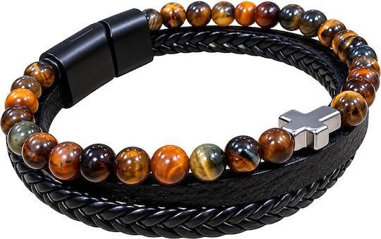 Men’s Tiger Eye Bracelet Stainless Steel Cross Magnetic Clasp