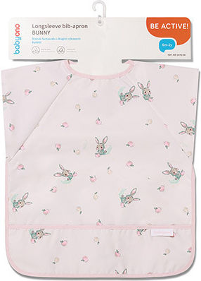 Babyono Bunny Αδιάβροχη Ποδιά Υφασμάτινη με Αυτοκόλλητο, Τσέπη & Μανίκια για 6 m+