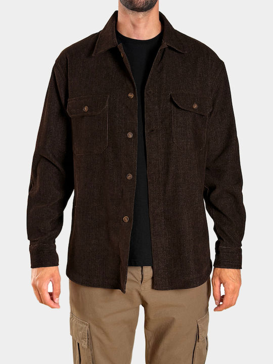 Фланелено Overshirt с Дълъг Ръкав, Стандартна Кройка, Кафяво