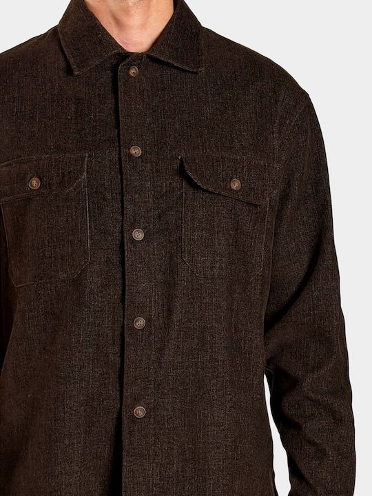 Фланелено Overshirt с Дълъг Ръкав, Стандартна Кройка, Кафяво