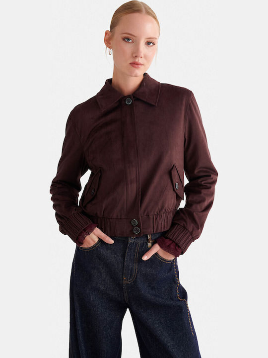 Short Suede Women's Winter Jacket Purple