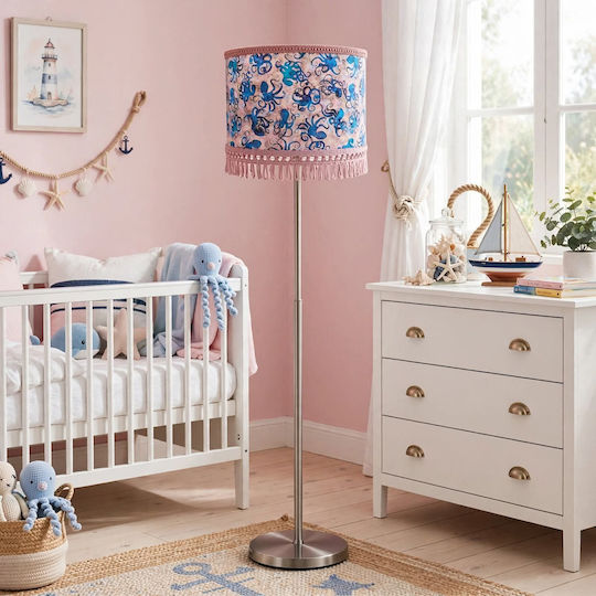 Floor Lamp with E27 Bulb Socket Pink, Blue, Silver