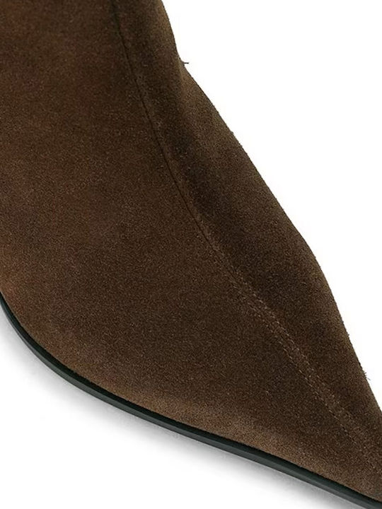 Braune Damen-Wildleder-Stiefeletten mit hohem Absatz