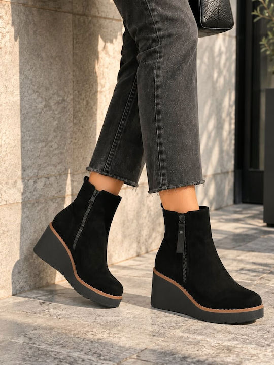 Suede Γυναικεία Μποτάκια με Πλατφόρμα Μαύρα