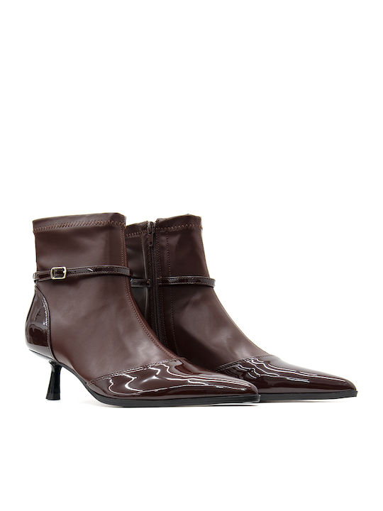 Damen-Stiefeletten aus braunem Lackleder