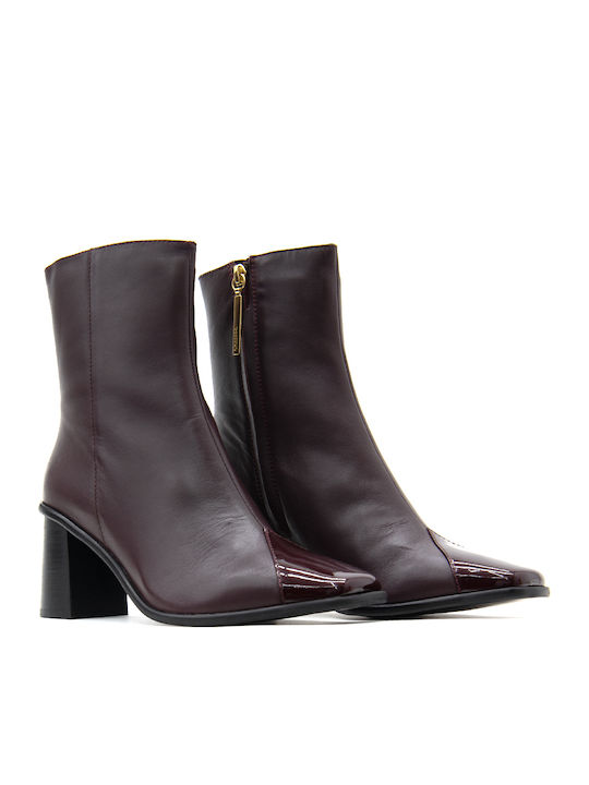Bordeauxfarbene Damen-Lederstiefeletten