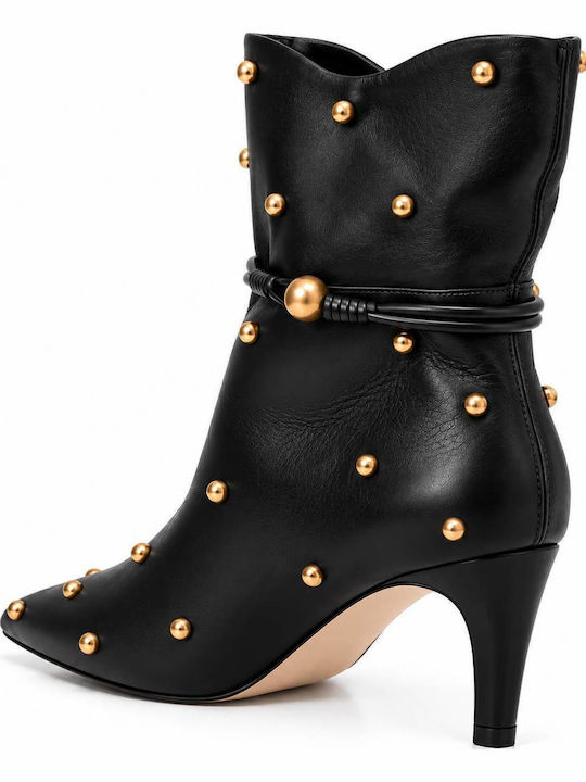 Leather Women's Ankle Boots with Mid Heel Black
