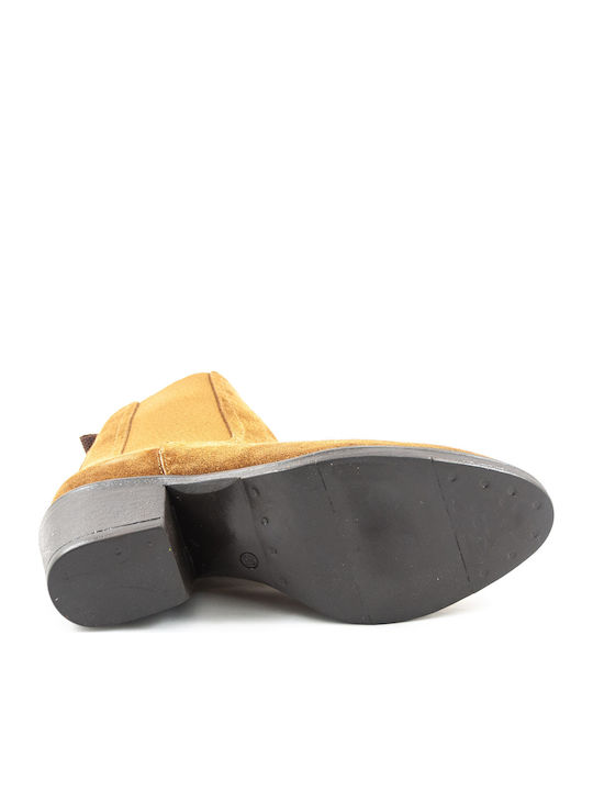 Damen Lederstiefeletten im Cowboy-Stil mit Mittelhohem Absatz in Tabakbraun