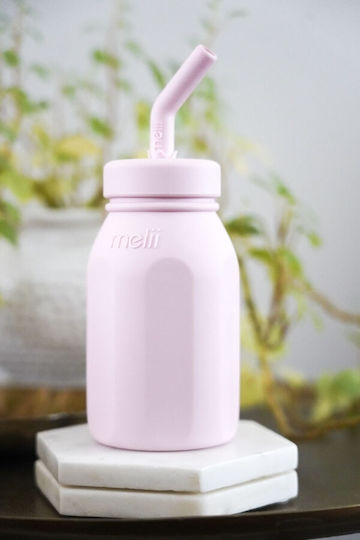 Melii Kids' Silicone Water Bottle with Straw Pink 230ml