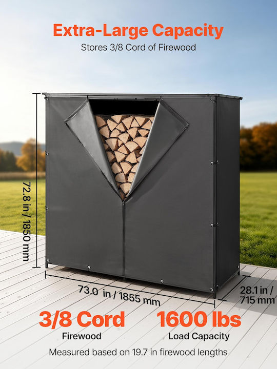 Vevor Метален Стелаж за Съхранение на Дърва 185.5x71.5x185cm Черен Vevor Метален Стелаж за Съхранение на Дърва 185.5x71.5x185cm Черен