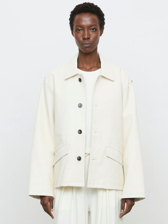 Eleh Damen-Lederjacke Für Den Winter Ecru
