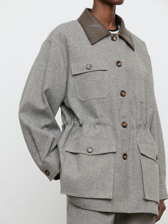 Eleh Lederjacke für Damen für den Winter Grau
