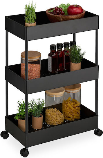 Relaxdays Cărucior de Bucătărie din Plastic cu 3 Rafturi Negru 39.5x21.5x65cm Relaxdays Cărucior de Bucătărie din Plastic cu 3 Rafturi Negru 39.5x21.5x65cm