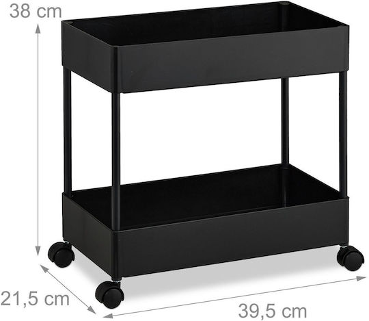 Relaxdays Cărucior de bucătărie din plastic cu 2 rafturi, negru, 38x21.5x39.5cm
