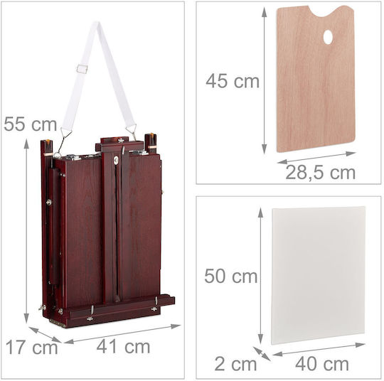 Relaxdays Șevalet de Pictură 10034497 Convertibil, din Lemn, Tip Masă, cu Trepied Reglabil 100–180 Cm, Include Pânză de 50 × 40 Cm, Paletă, 4 Pensule și Set de Vopsele Acrilice, în Ulei și Acuarelă, Maro
