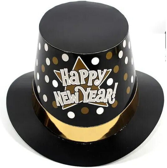 Pălărie Stil Lincoln Flippy Happy New Year Cu Buline, Accesoriu Pentru Petrecerea de Anul Nou, Mărime Universală, Carton, Negru și Auriu