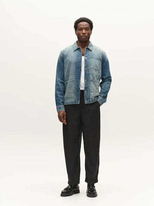 Μακρυμάνικo Τζιν Overshirt σε Κανονική Γραμμή Dark Blue Denim