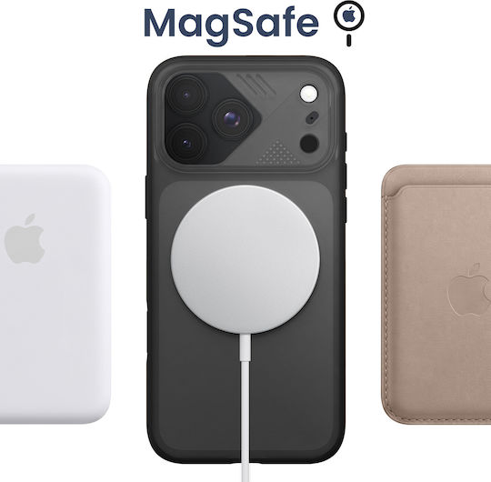 Pango Magsafe Case pentru iPhone 18 Pro, Spate Transparent Negru cu Inel Rotativ
