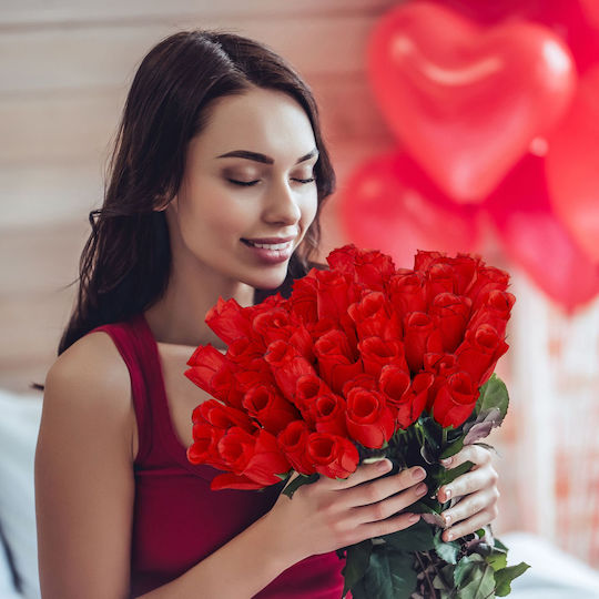 Relaxdays Artificial Roses Set 48 Red Green