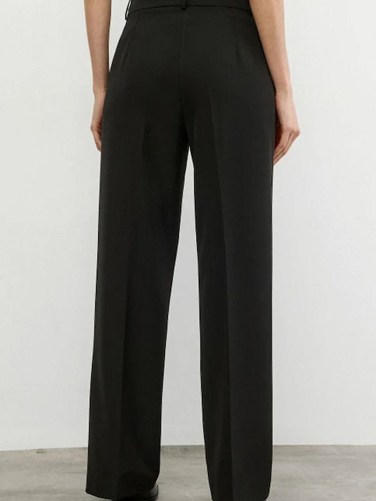 Pantaloni Dama Din Material Cu Elastic Negri