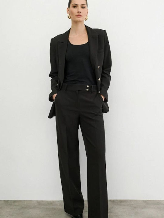 Pantaloni Dama Din Material Cu Elastic Negri