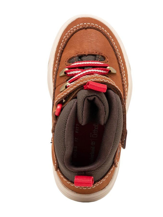 Mid Anatomical Leather Kids Ankle Boots with Laces Orange