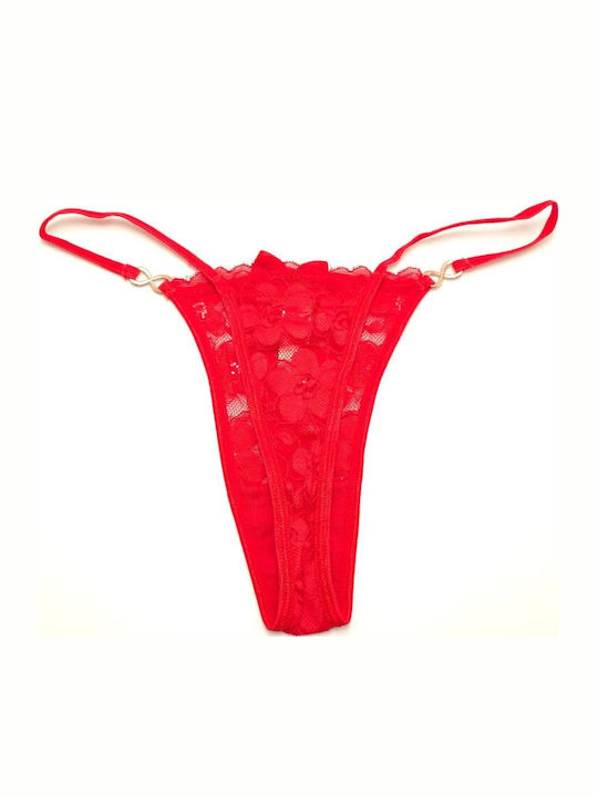 Damenstring mit Spitze Rot