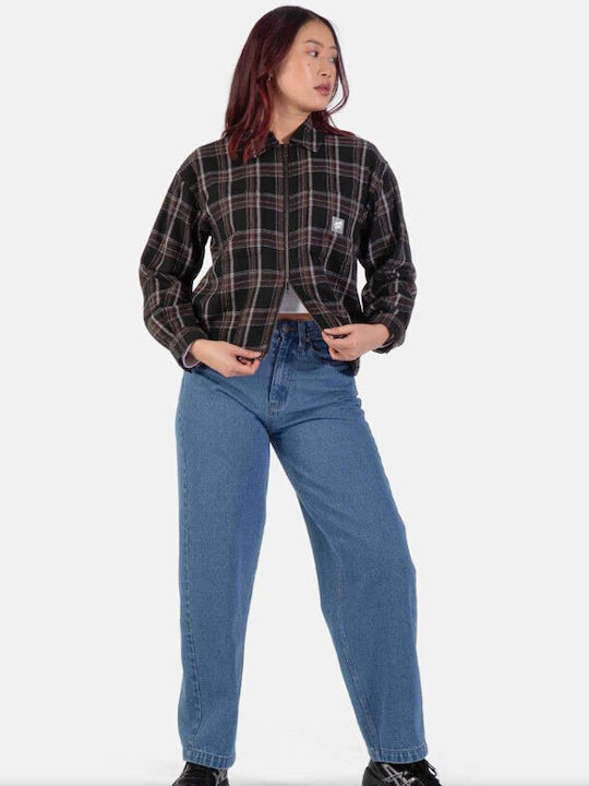 Long Sleeve Women's Shirt Black / Brown Checked
