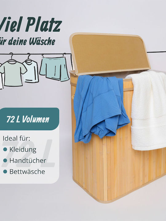 Relaxdays Bamboo Laundry Basket 72 L with Lid 60x40x30 cm White
