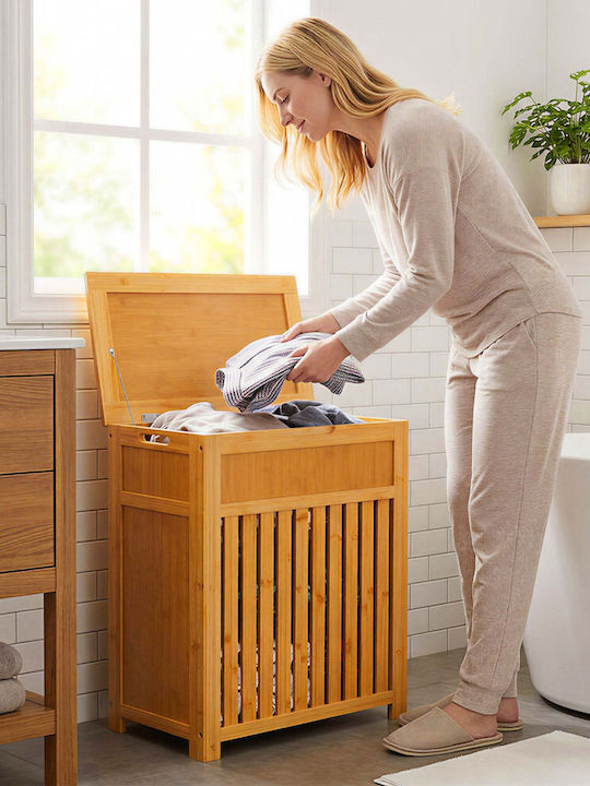 Relaxdays Bamboo Laundry Basket 80 L with Lid Beige