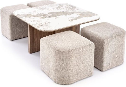 Square Side Table Houston 2220 Beige, Brown Marble, Walnut W90xD90xH45cm Square Side Table Houston 2220 Beige, Brown Marble, Walnut W90xD90xH45cm